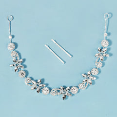 Crystal Silk Wedding Headband Rhinestone Bridal Hairpiece Silver