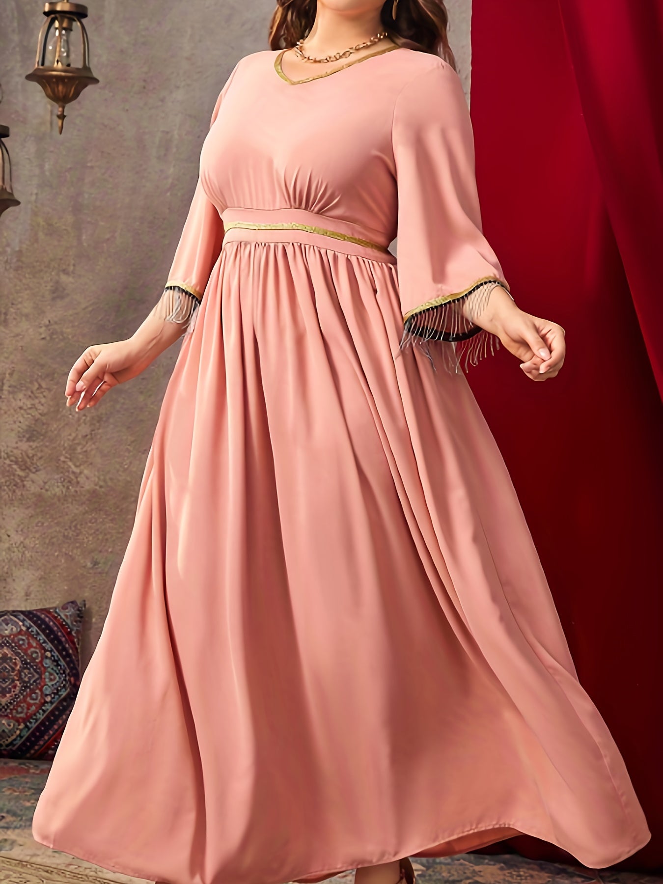 Women's Plus Colorblock V Neck Maxi Kaftan Dress