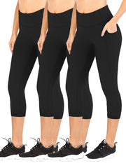 3Pcs Slim Fit Capris Yoga Pants Mid Stretch With Side Pocket