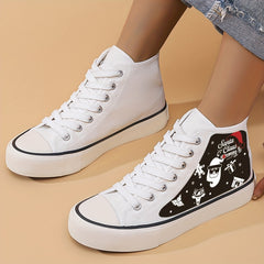Christmas Cartoon Print High Top Canvas Sneakers