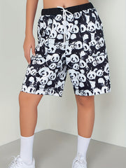 Panda Print Drawstring High Rise Shorts