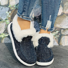 Women's Winter Warm Round Toe Sneakers Lightweight Non-slip Lace Up Flat Shoes