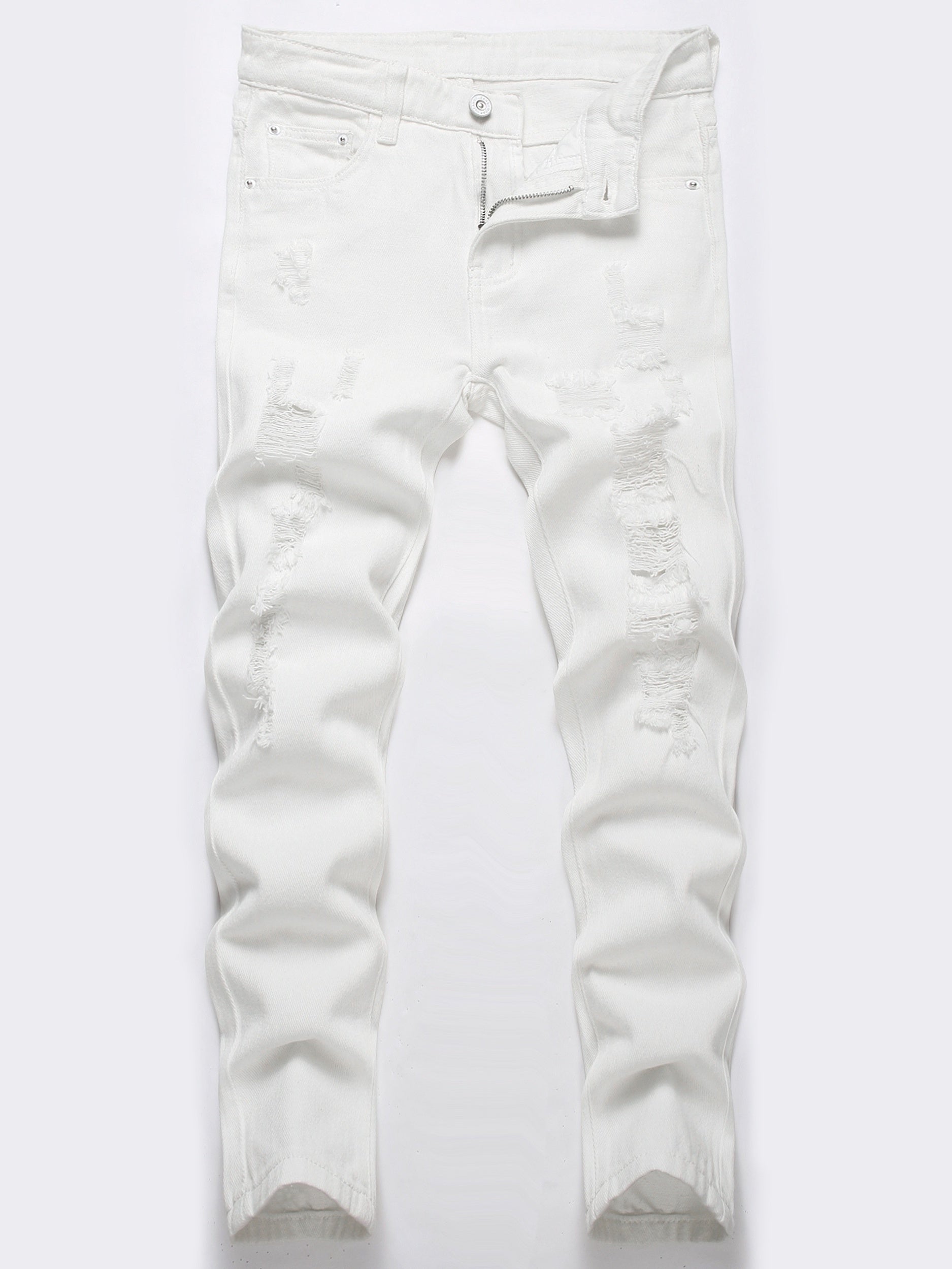 Boys Ripped Jeans Skinny Slim Fit Washed Denim Long Pants Kids Clothing