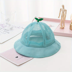 Baby Mesh Bucket Hat Grass Decor Fisherman Strap Sun Wind Rope