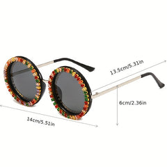 Zircon Decor Sunglasses Round Frame Gradient Lens UV400