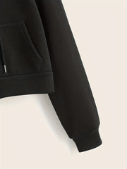 Hooded Sports Sweatshirt Zipper Up Long Sleeve Crop Hoodie