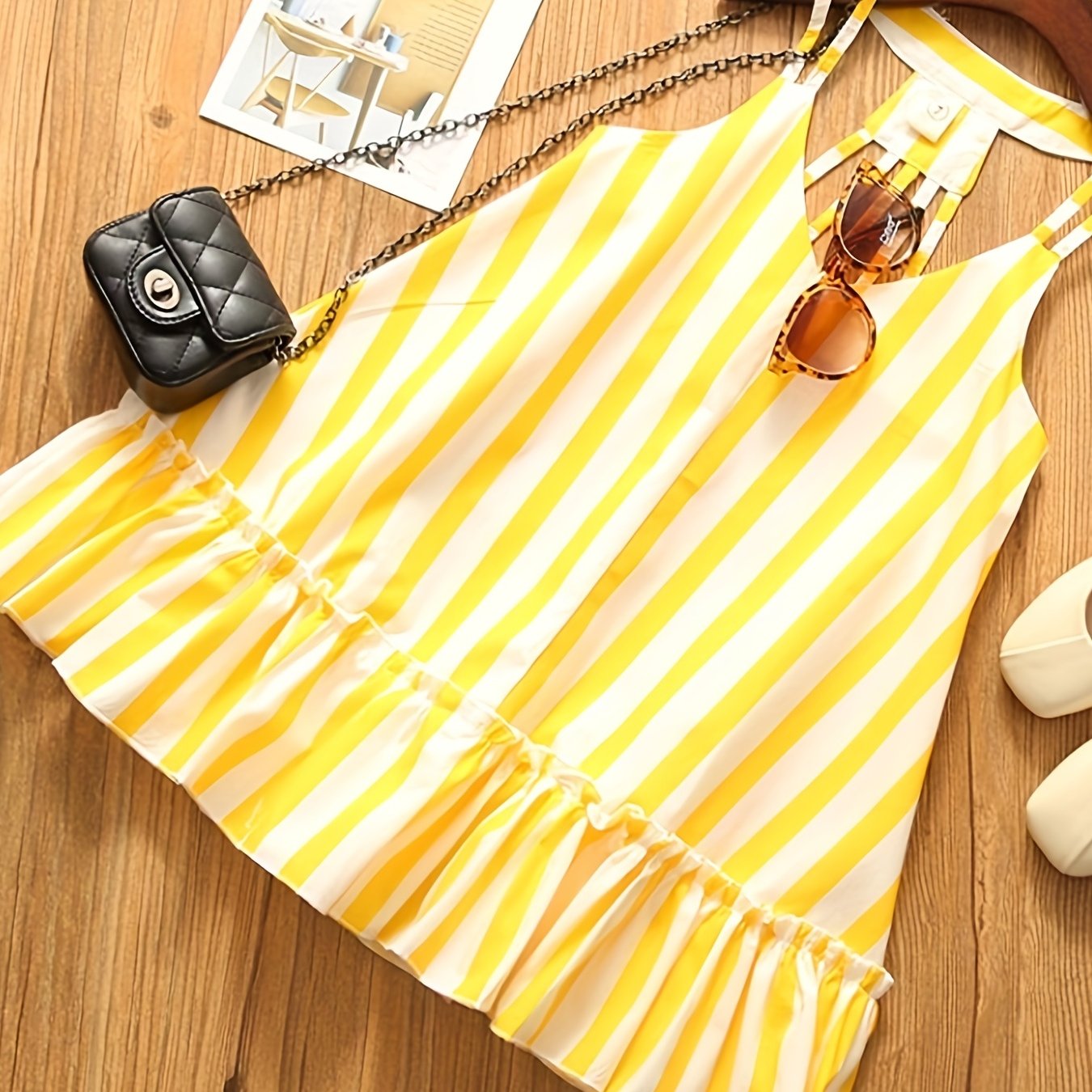 Girls' Cotton Comfy Stripe Print Strappy Princess Dress