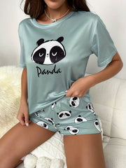 Panda Pajama Set Short Sleeve Top & Shorts Women's Sleepwear