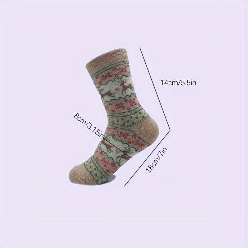 5 Pairs Christmas Elk Print Socks Women's Stockings & Hosiery