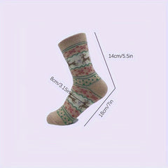 5 Pairs Christmas Elk Print Socks Women's Stockings & Hosiery