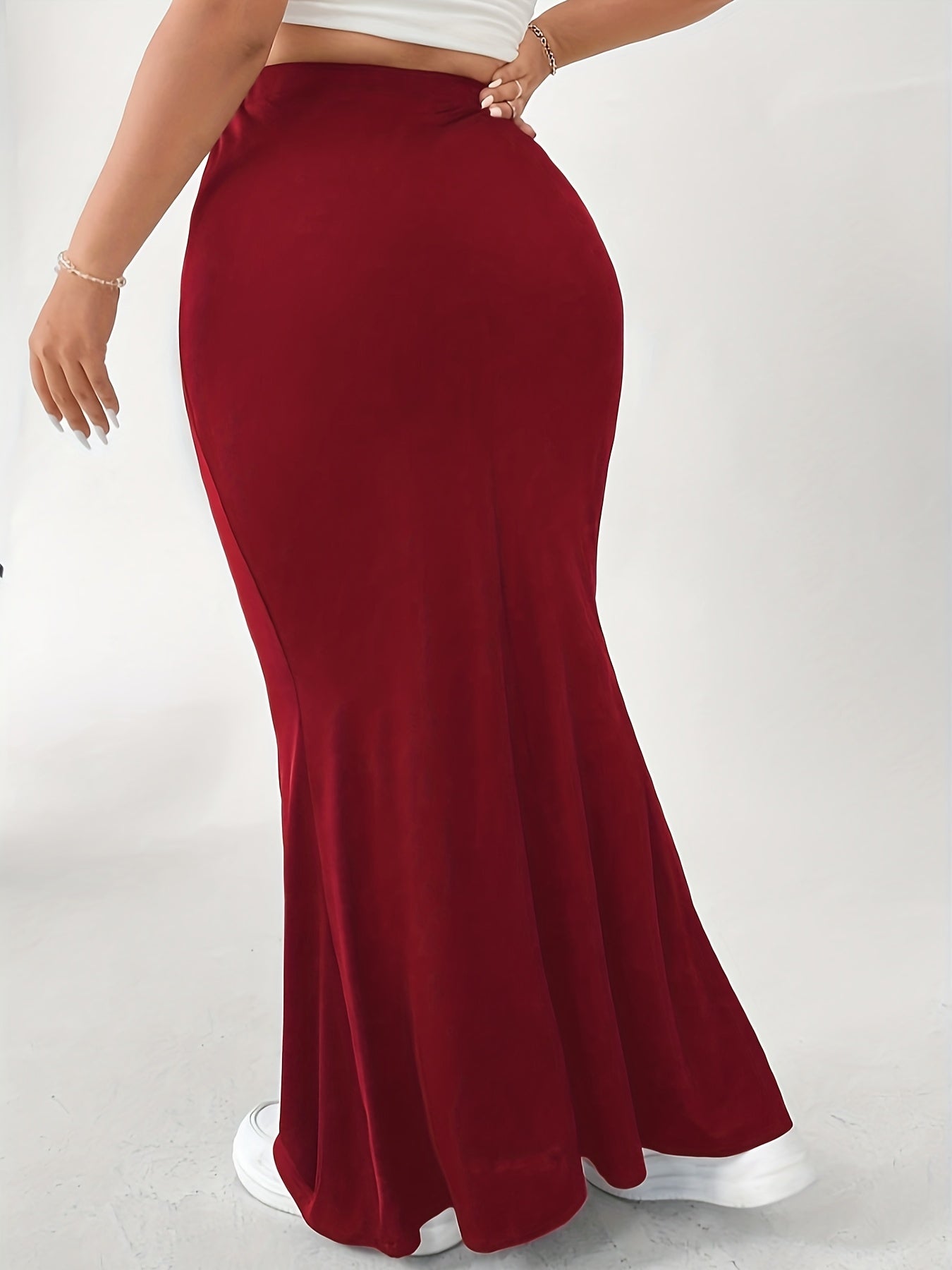 Solid Mermaid Maxi Skirt Elastic High Rise Stretch