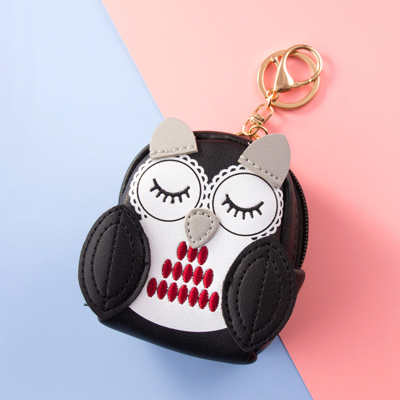 Mini Owl Coin Purse Zipper Faux Leather Storage Bag