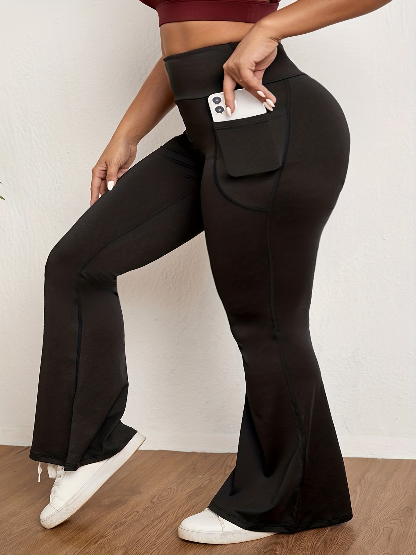 Sports Pants Women's Plus Solid High Rise Fitness Flared Leg Pants