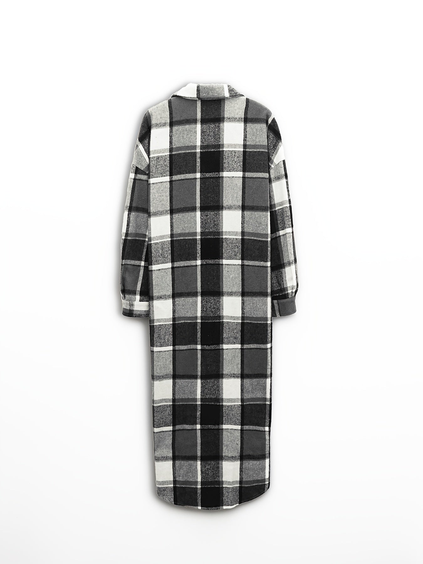Plaid Print Long Length Shacket Jacket Casual Long Sleeve Collared