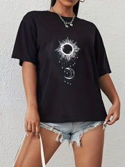 Sun & Moon Print Casual Short Sleeve Tee