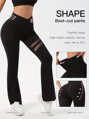 Mesh Spliced Tight Pants Bell bottom Leggings Women's Clothing