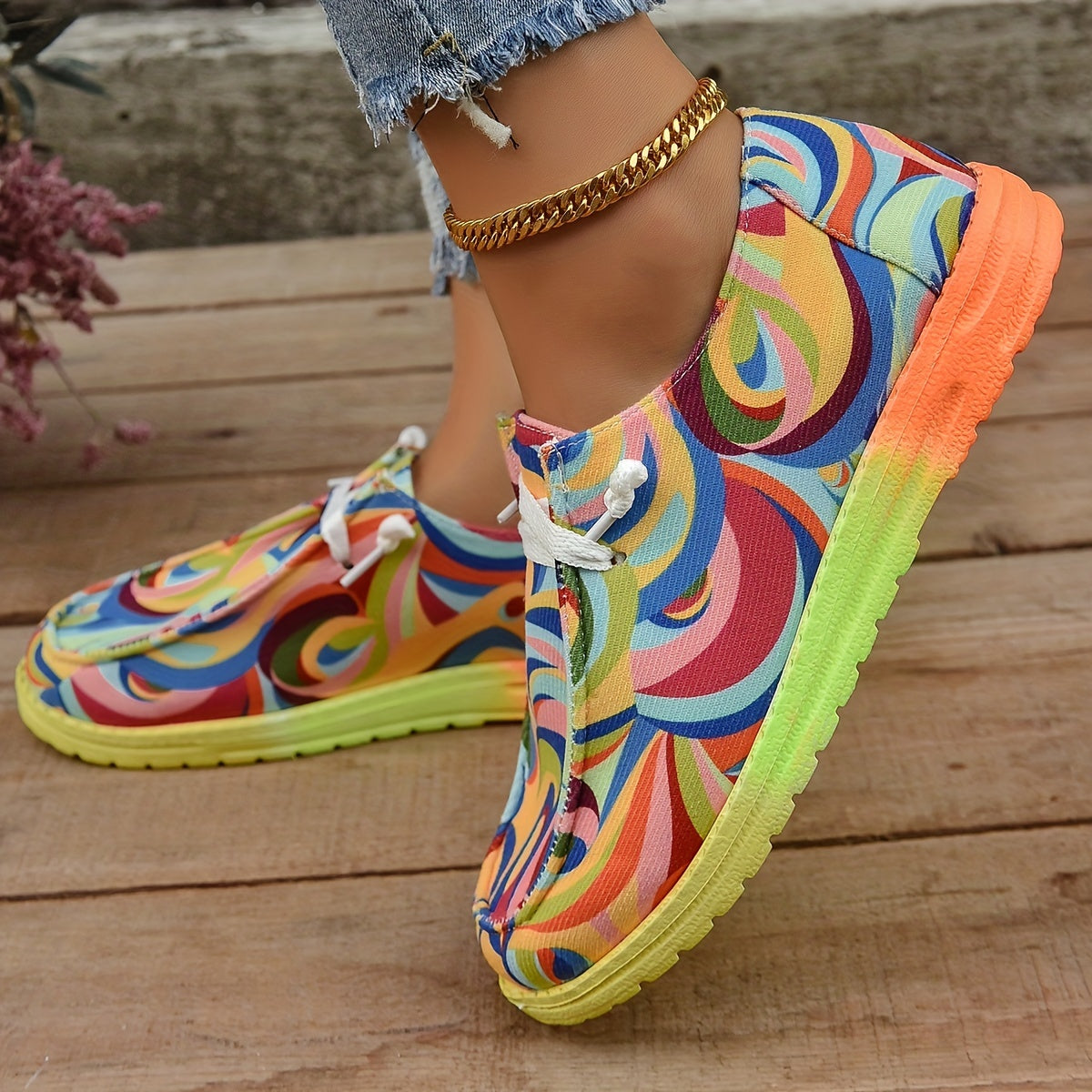 Women's Abstract Canvas Lace Up Outdoor Shoes Lightweight Sneakers