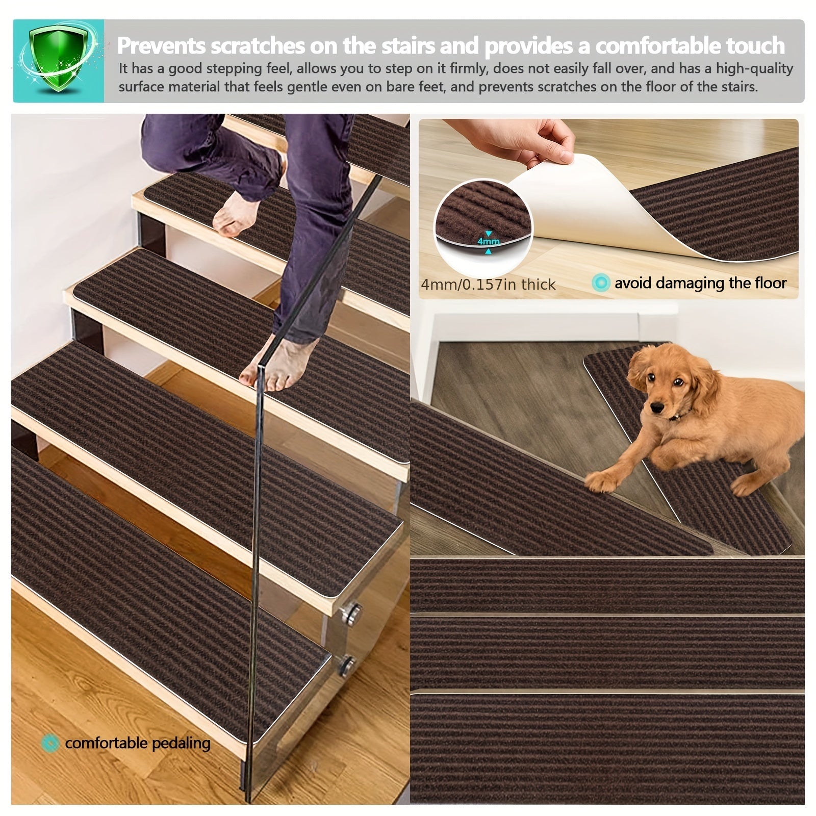 15pcs Non Slip Stair Treads Non Skid Safety Rug Slip Resistant Indoor Runner