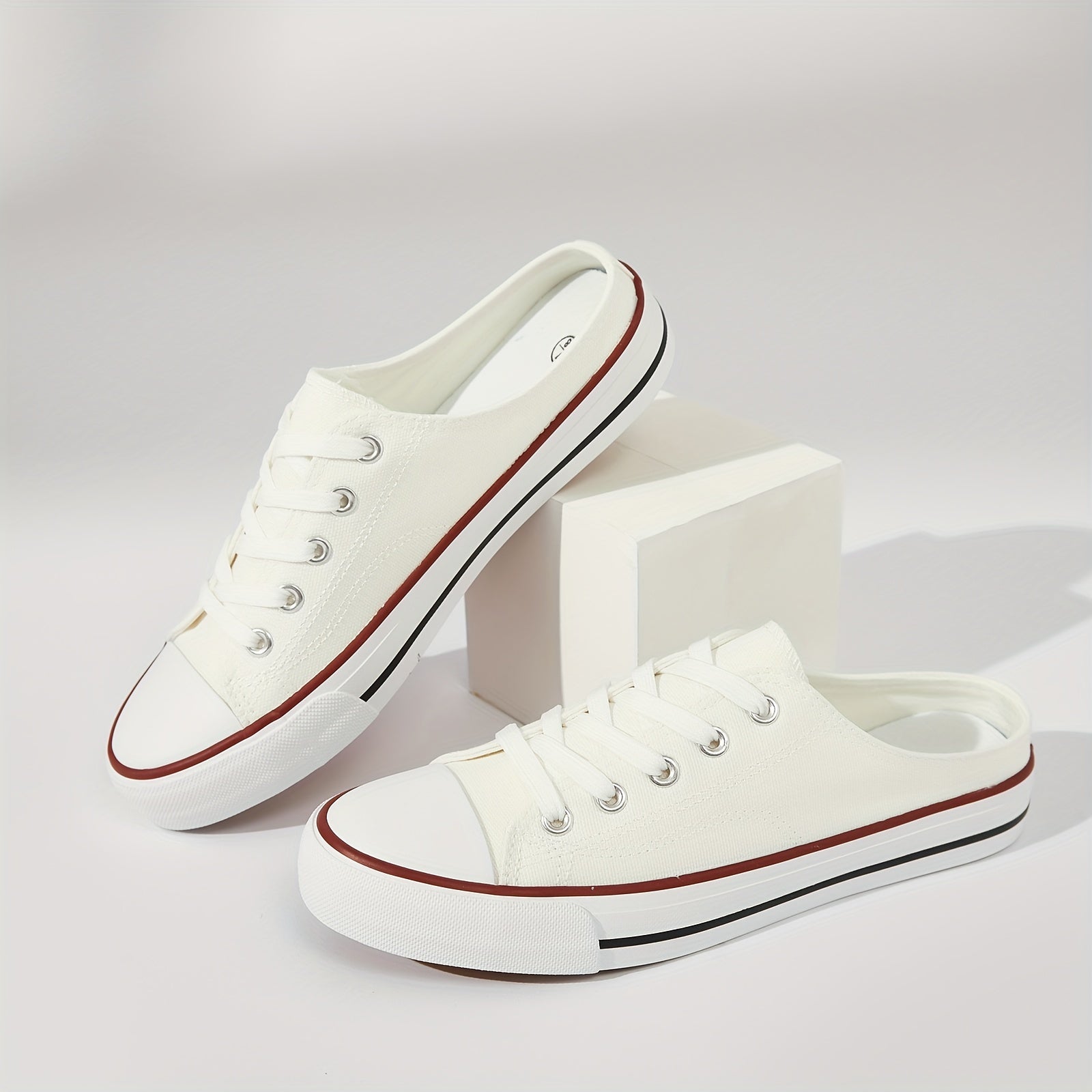 Flat Mules Canvas Sneakers Lace Up Casual Slip On Shoes