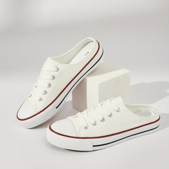 Flat Mules Canvas Sneakers Lace Up Casual Slip On Shoes