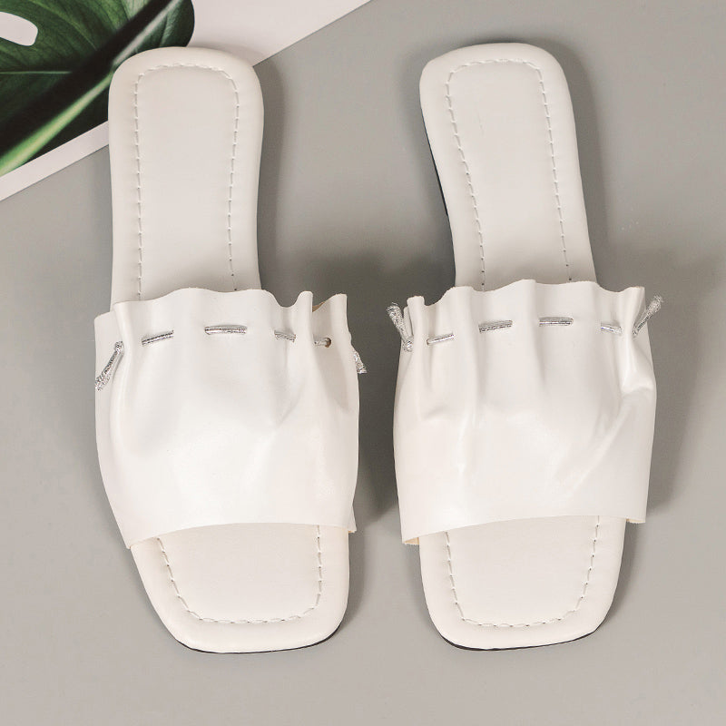Ruched Rope Decor Slide Sandals Flat Slippers