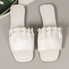 Ruched Rope Decor Slide Sandals Flat Slippers