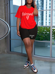 Casual Two Piece Set Women's Plus Tee & Shorts Set