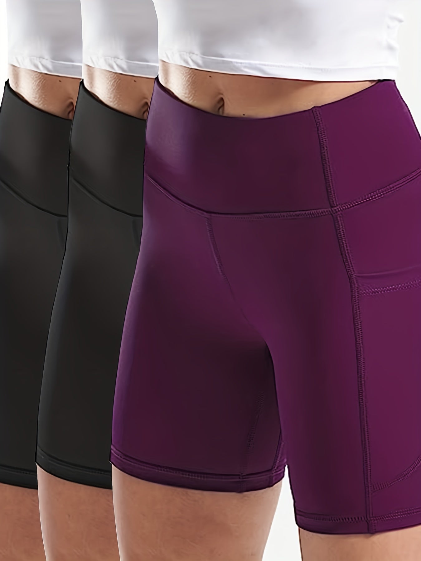 Sports Shorts High Rise Elastic Biker Shorts With Pockets