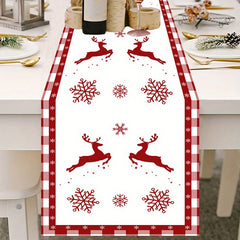 Christmas Table Runner Red Snowman Snowflake Stain Resistant Winter Holiday
