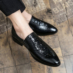 Men's Crocodile Print Pointed Toe Loafer Shoes Slip On Dress Shoes