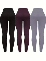 3 Pack Plus Size Sports Leggings Set Wide Waistband High Waist Gym Yoga Pants
