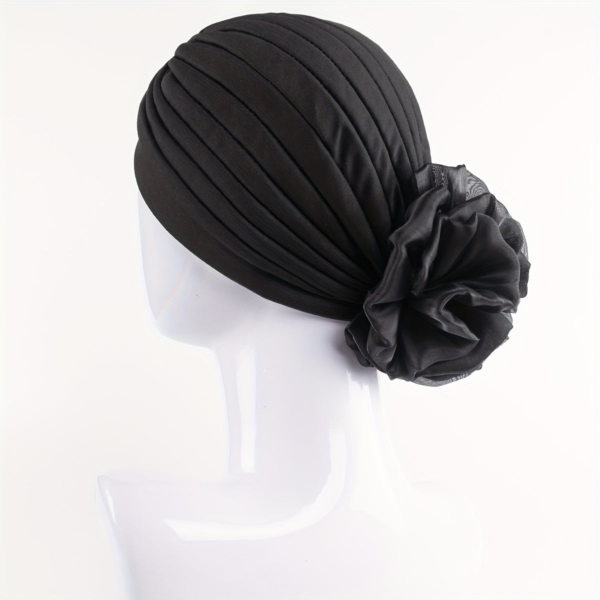 Pleated Mesh Flower Turban Head Wrap Bandana Chemo Cap