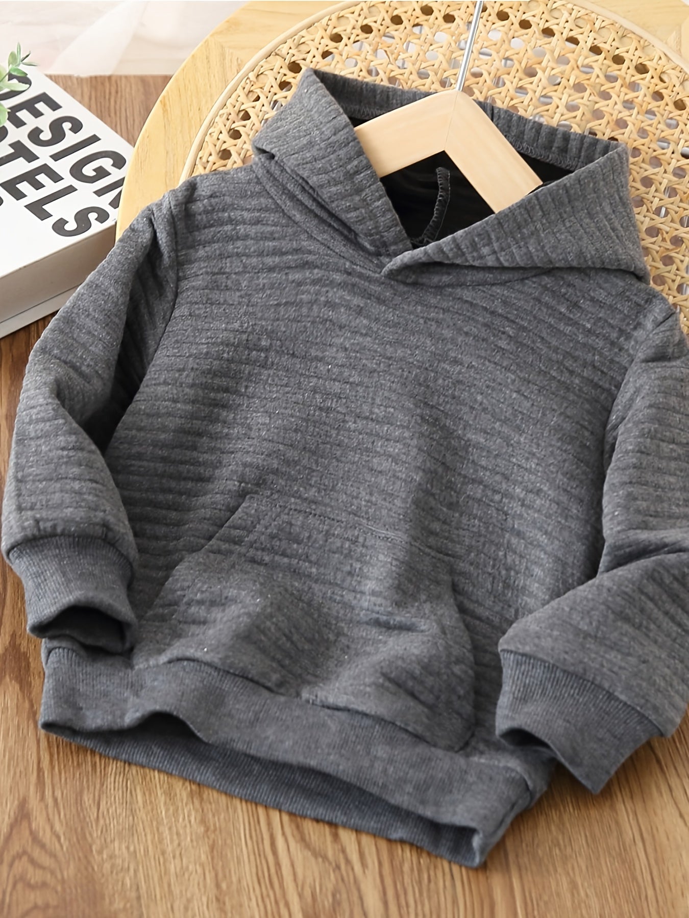 Boys Casual Textured Pullover Hooded Sweatshirt