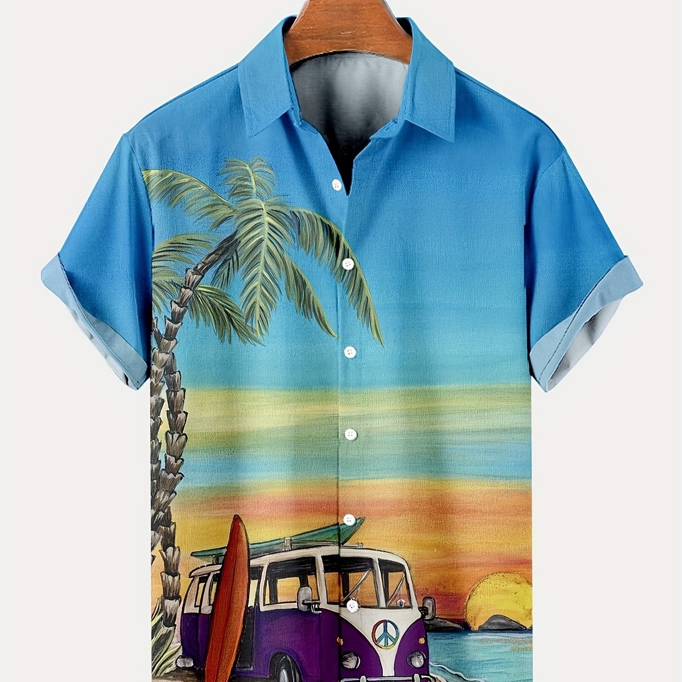 Coconut Tree & Van Print Men's Hawaiian Shirt