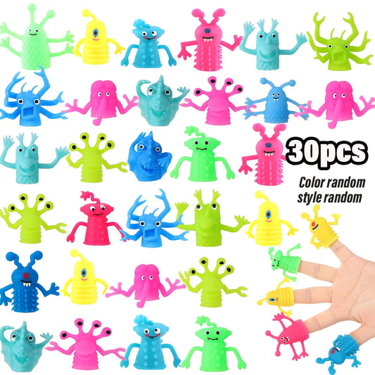 30pcs Monster Finger Puppets Sensory Toys 4 Unique Designs Assorted Colors