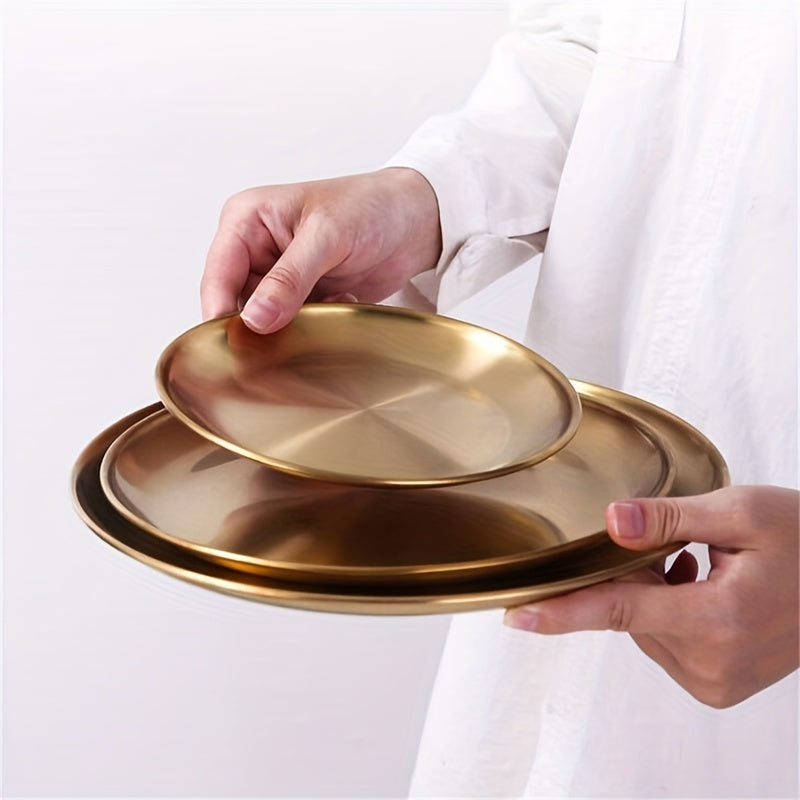 Stainless Steel Golden Dinner Plate Tray for Snacks, Cakes, Decor