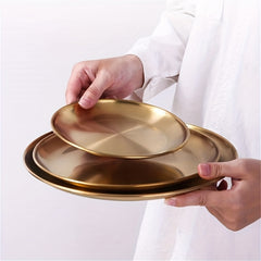 Stainless Steel Golden Dinner Plate Tray for Snacks, Cakes, Decor