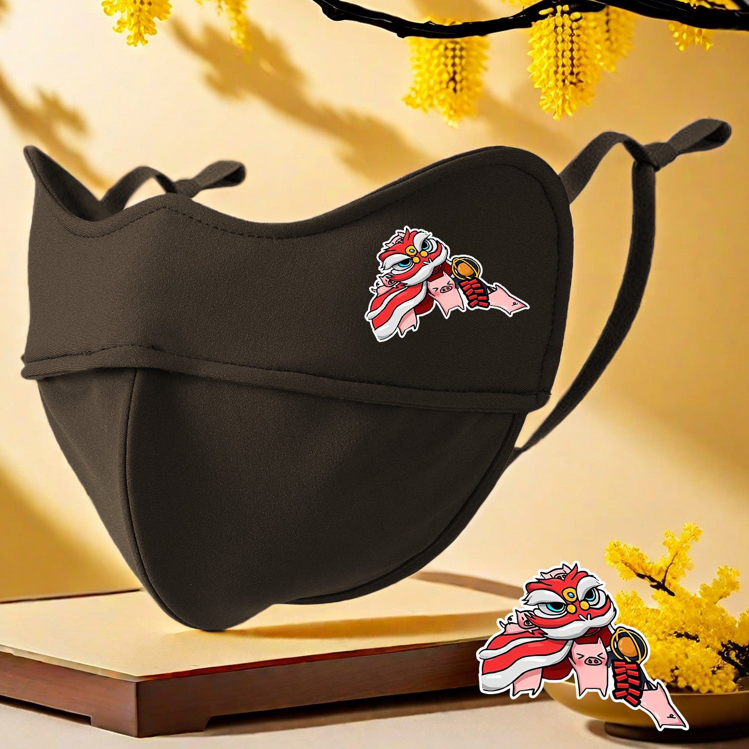 5D Lion Dance Print Face Mask Breathable Winter Cycling Neck Gaiter