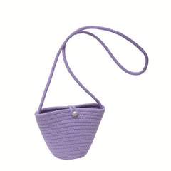 Kids Holiday Straw Shoulder Bag, Beach Bucket Bag for Girls