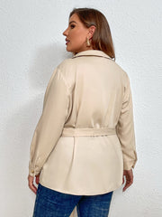 Apricot Long Sleeve Shirt Button Up Belted Blouse