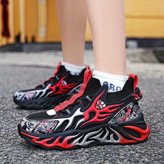 Men's Flame Athletic Slip-on Sneakers with Shoelaces