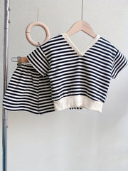 2pcs Toddler Girls Striped T Shirt & Shorts Set Kids Summer Clothes