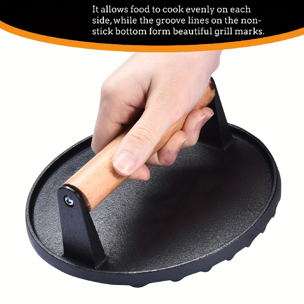 Durable Cast Iron Meat Press Plate for BBQ and Grilling
