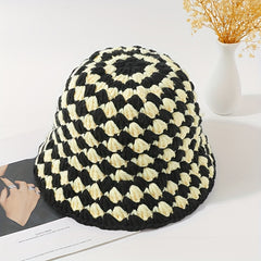 Vintage Checkerboard Bucket Hat Classic & Beige Crochet Cloche Hat