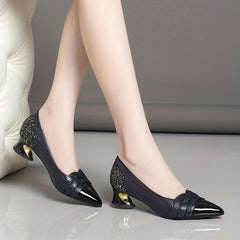 Crocodile Pattern Chunky Heels Faux Leather Pointed Toe Pumps