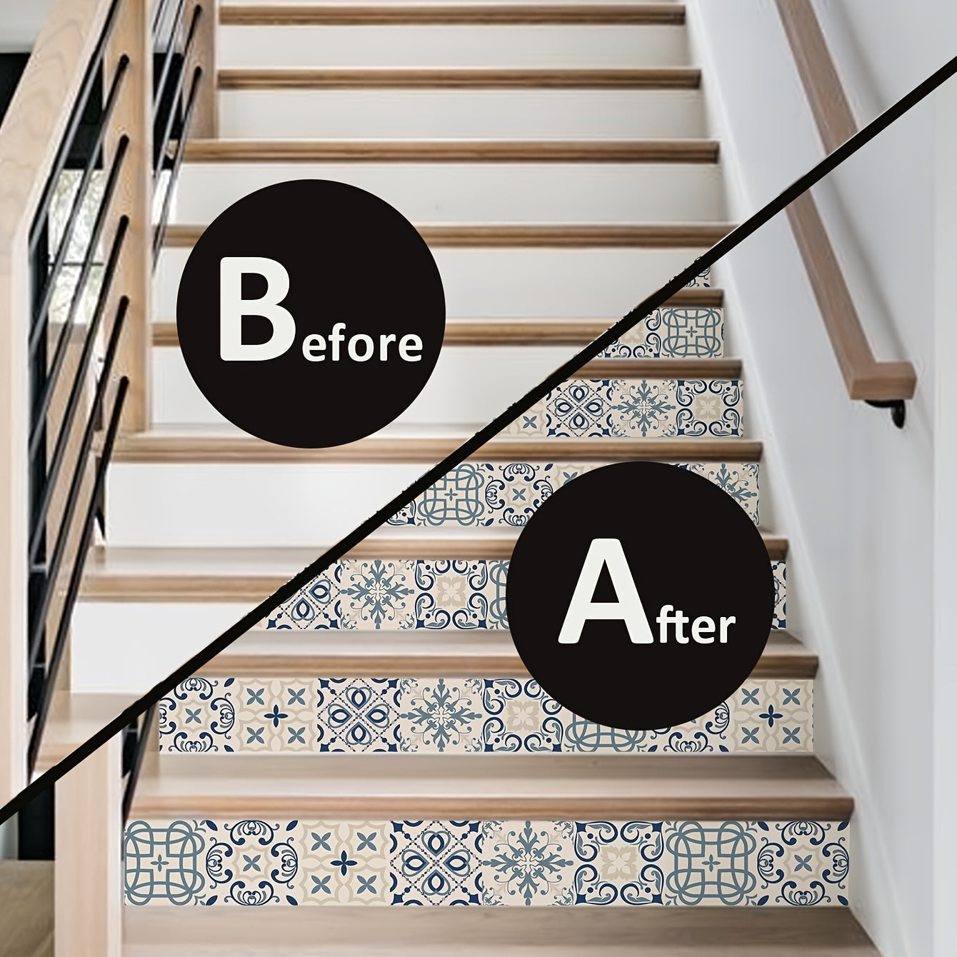 Stylish Moroccan Tile Stickers for Stair Transformation