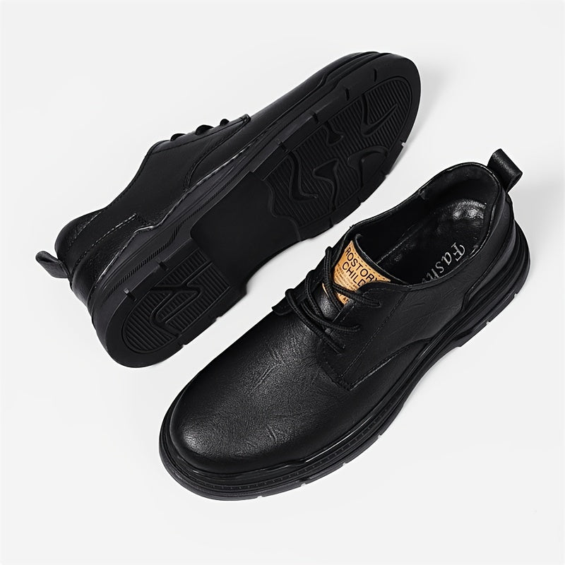 EXSHERO Men's Leather Round Toe Casual Dress Shoes