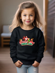 Santa & Elf Graphic Crew Neck Long Sleeve Sweatshirt Kids Christmas Gift