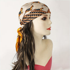 Vintage Horse Print Bandana Yellow Boho Silky Square Scarf Classic Necke...