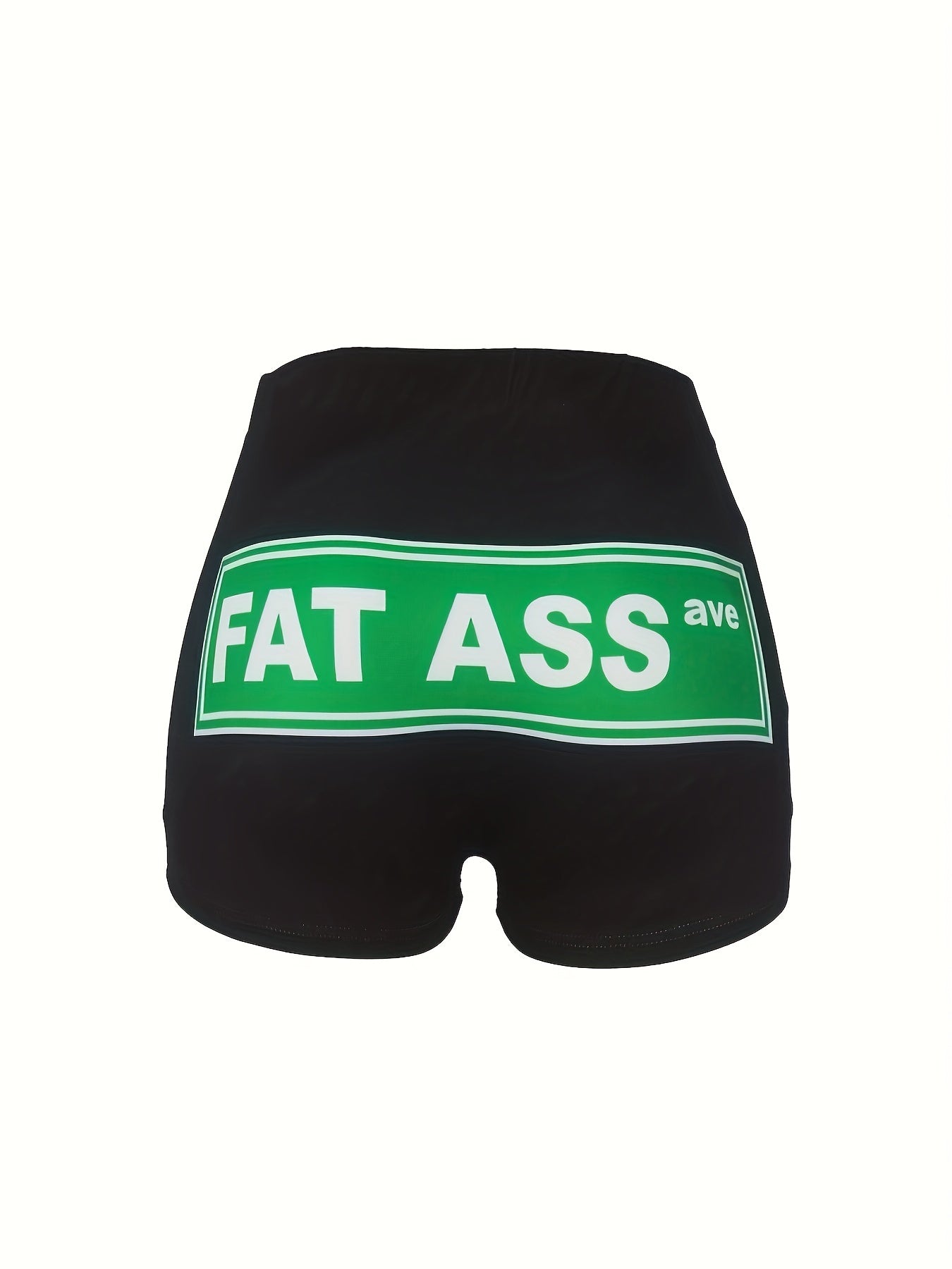 Plus Size Women's Art Letter Print High Rise Skinny Shorts